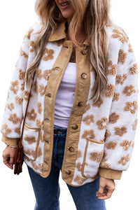 Cute Flower Pattern Button Up Fleece Jacket - KaleaBoutique.com