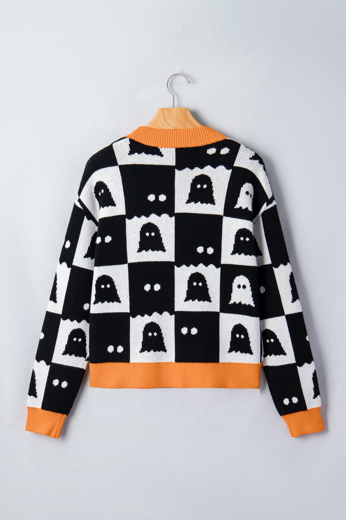 KaleaBoutique Stylish Geometric Ghost Print Drop Shoulder Knit Cardigan - KaleaBoutique.com