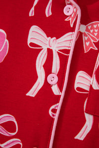 KaleaBoutique Stylish Sweet Bow Print Ruffled Short Sleeve Shirt Shorts 2pcs Pajama Set - KaleaBoutique.com