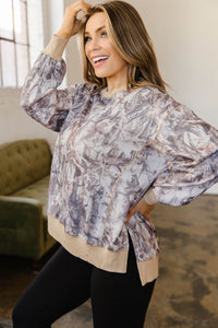 KaleaBoutique Comfortable Abstract Camo Print Colorblock Trim Side Split Tunic Sweatshirt - KaleaBoutique.com