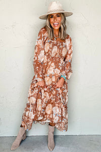 KaleaBoutique Beautiful Floral Print Shirred Square Neck High Waist Maxi Dress - KaleaBoutique.com