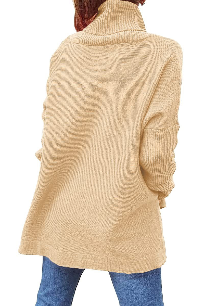 Turtleneck Sweater Mid Length Batwing Sleeve Slit Hem Tunic Pullover Sweaters Winter Tops Women Clothing - KaleaBoutique.com