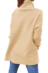 Turtleneck Sweater Mid Length Batwing Sleeve Slit Hem Tunic Pullover Sweaters Winter Tops Women Clothing - KaleaBoutique.com