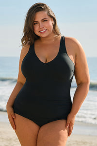 Solid Color U Neck Padded Plus Size One Piece Swimsuit - KaleaBoutique.com