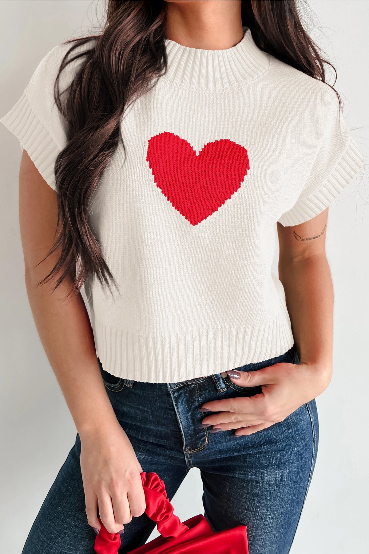 KaleaBoutique Stylish Valentine Heart Graphic Cropped Short Sleeve Sweater - KaleaBoutique.com