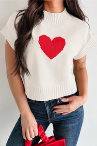 KaleaBoutique Stylish Valentine Heart Graphic Cropped Short Sleeve Sweater - KaleaBoutique.com