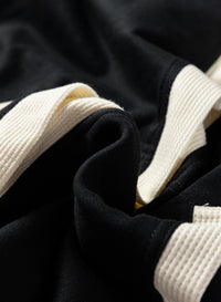 Waffle Contrast Knit Color Block Patchwork Button Front Oversize Hoodie - KaleaBoutique.com