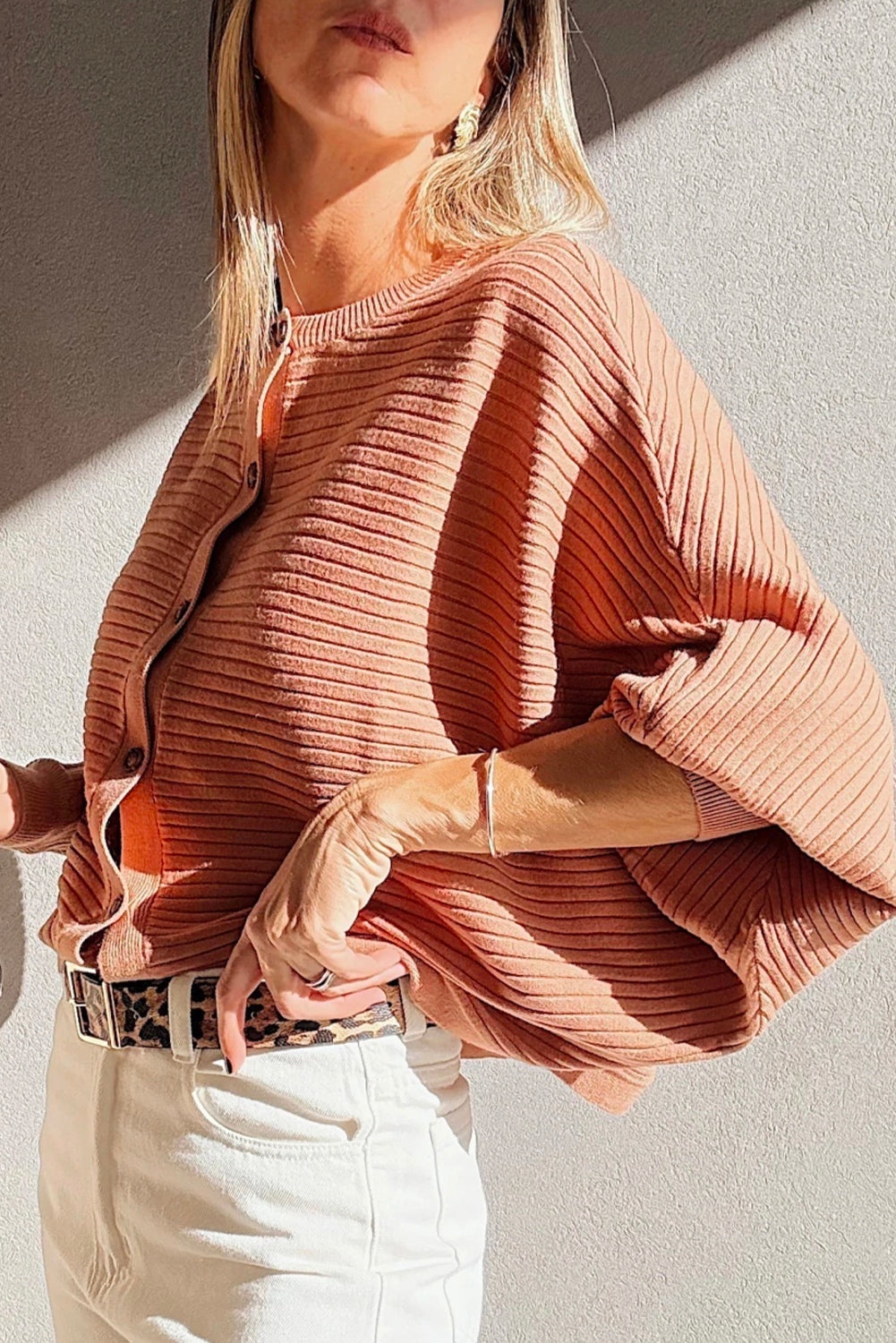 KaleaBoutique Stylish Wide Rib Knit Button Front Dolman Sleeve Sweater Cardigan - KaleaBoutique.com