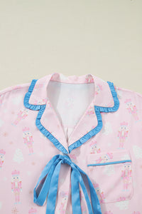 KaleaBoutique Stylish Bow Tie Front Christmas Nutcracker Long Sleeve Shirt Shorts Pajama Set - KaleaBoutique.com
