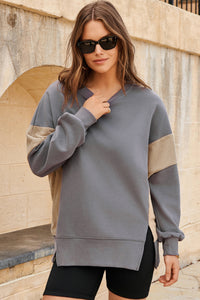 Corduroy Patched Side Slit Sweatshirt - KaleaBoutique.com