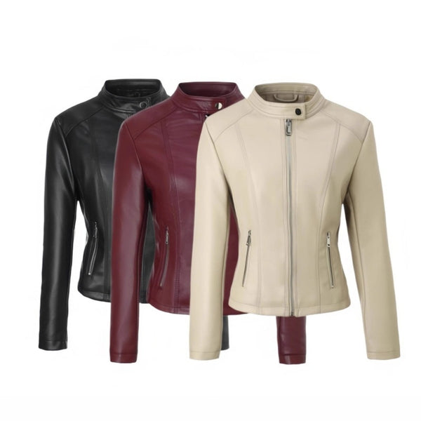 KaleaBoutique Women's Stand-Collar PU Biker Jacket - KaleaBoutique.com
