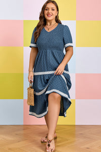 Dusk Blue Plus Size Swiss Dot Lace Tiered Midi Dress - KaleaBoutique.com