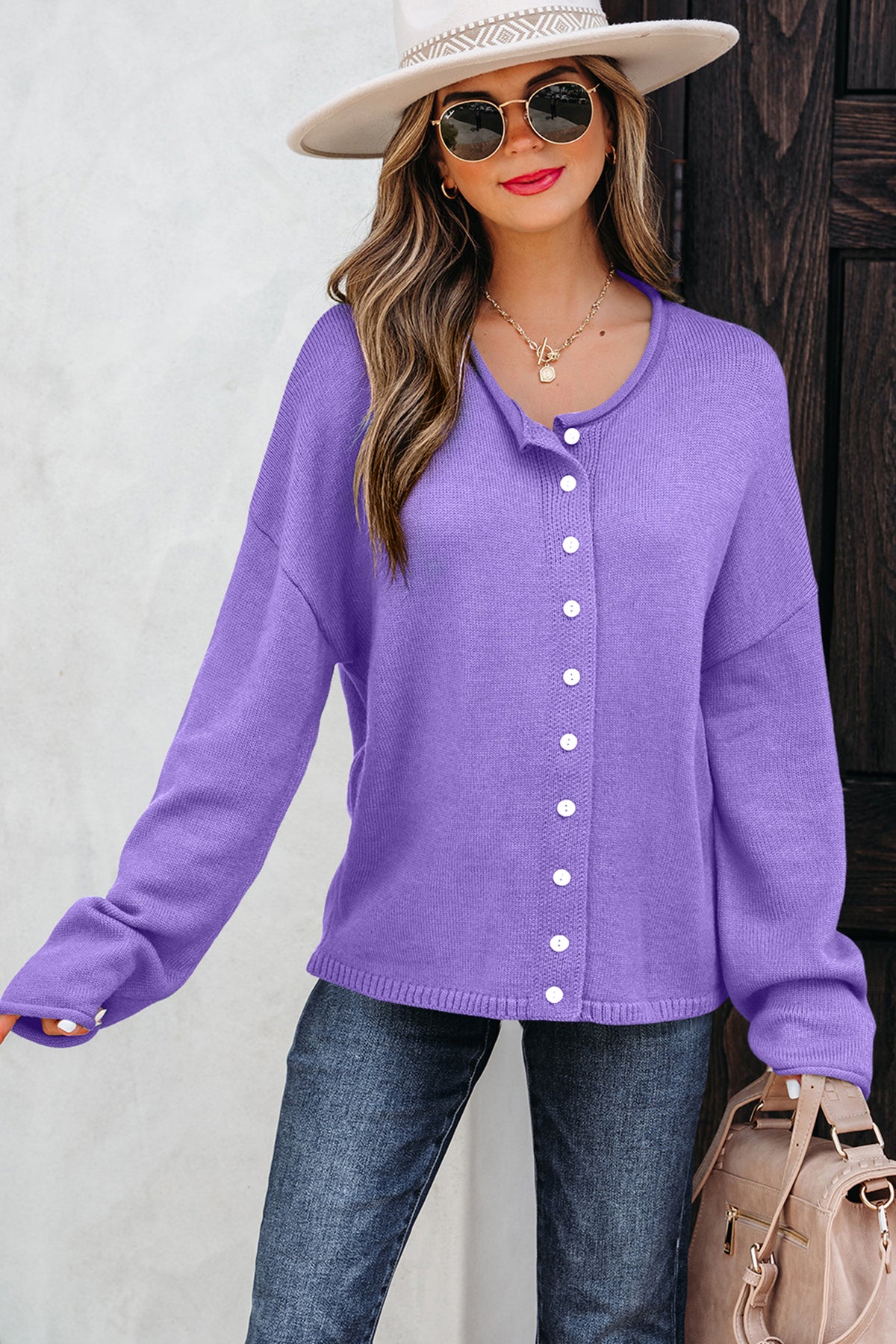 KaleaBoutique Comfortable Solid Color Knit Button Drop Shoulder Sweater Cardigan - KaleaBoutique.com