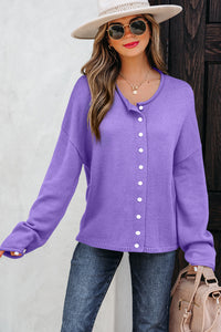 KaleaBoutique Comfortable Solid Color Knit Button Drop Shoulder Sweater Cardigan - KaleaBoutique.com