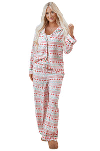 KaleaBoutique Comfortable Christmas Pattern Print Shirt Style Long 2pcs Pajama Set - KaleaBoutique.com