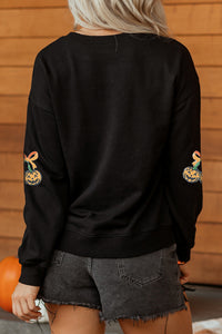 Black Sequin Pumpkin Halloween Sweatshirt - KaleaBoutique.com