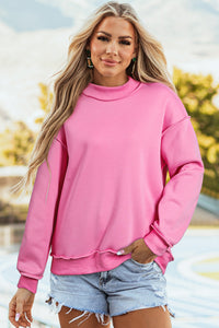 Oversize Drop Shoulder Reversible Mock Neck Sweatshirt - KaleaBoutique.com