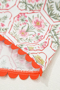 KaleaBoutique Comfortable Floral Print Tassel Tie V Neck Scalloped Detail Loose Mini Dress - KaleaBoutique.com