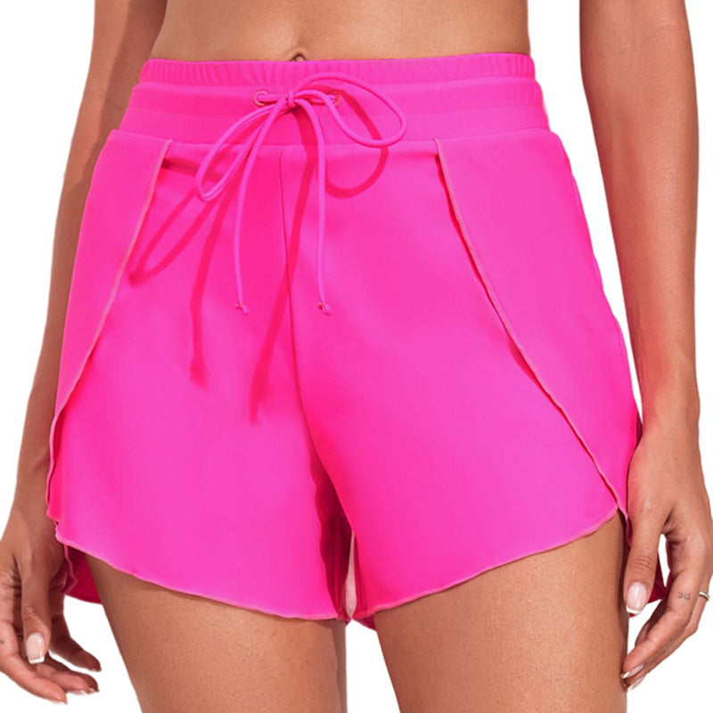 Women's Drawstring Overlap-Hem Swim Shorts - KaleaBoutique.com