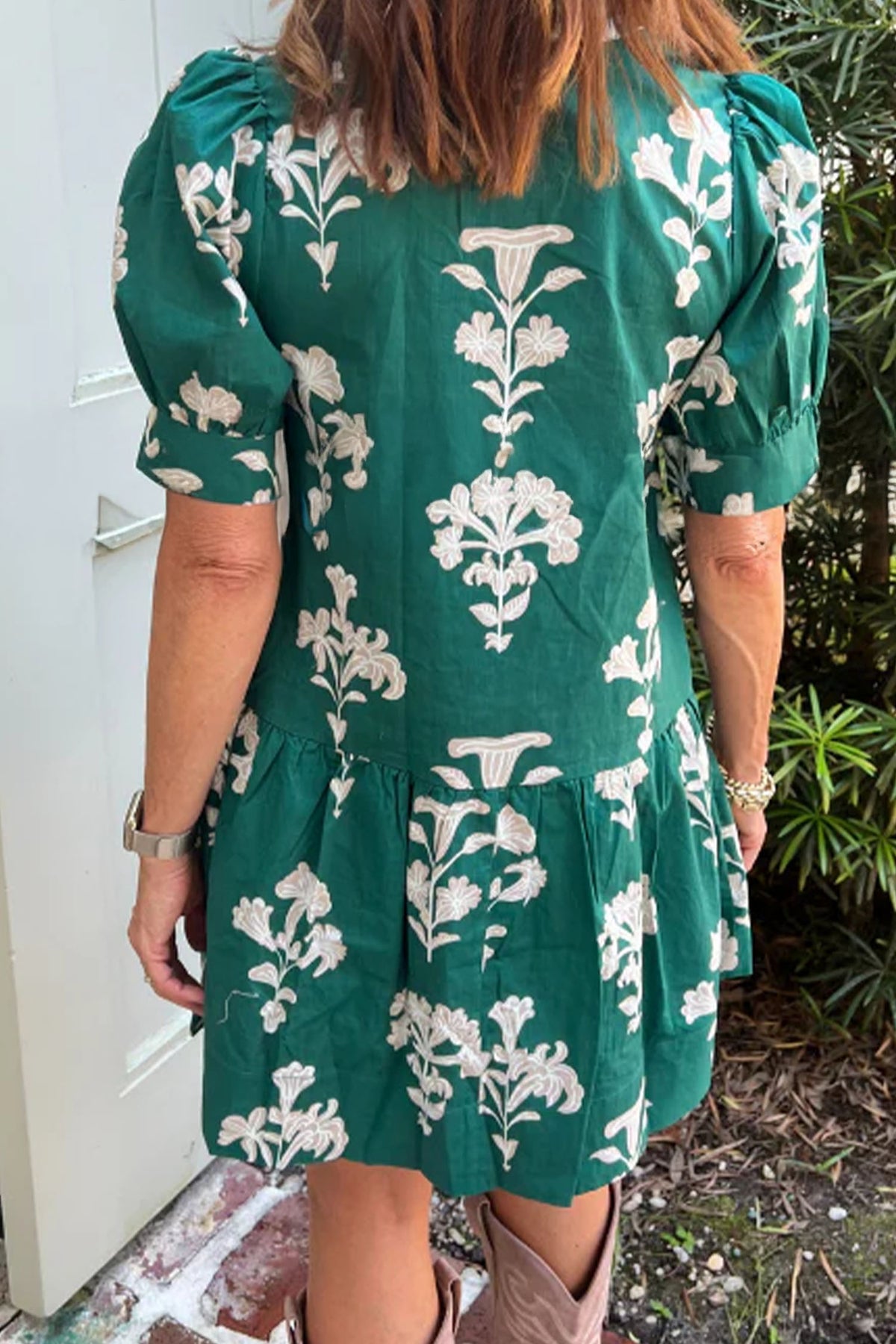 KaleaBoutique Comfortable Frilled V Neck Puff Short Sleeve Floral Mini Dress - KaleaBoutique.com