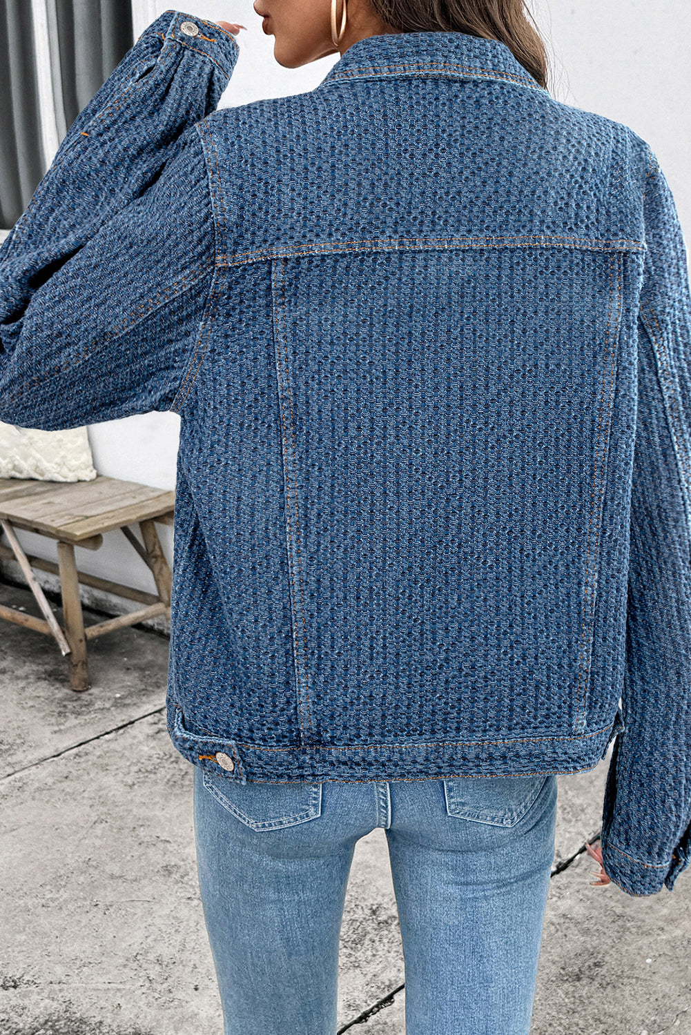 Double Flap Pocket Denim Textured Button Down Jacket - KaleaBoutique.com