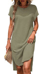 KaleaBoutique Stylish Waffle Texture Curved Hem Side Slit T-shirt Dress - KaleaBoutique.com