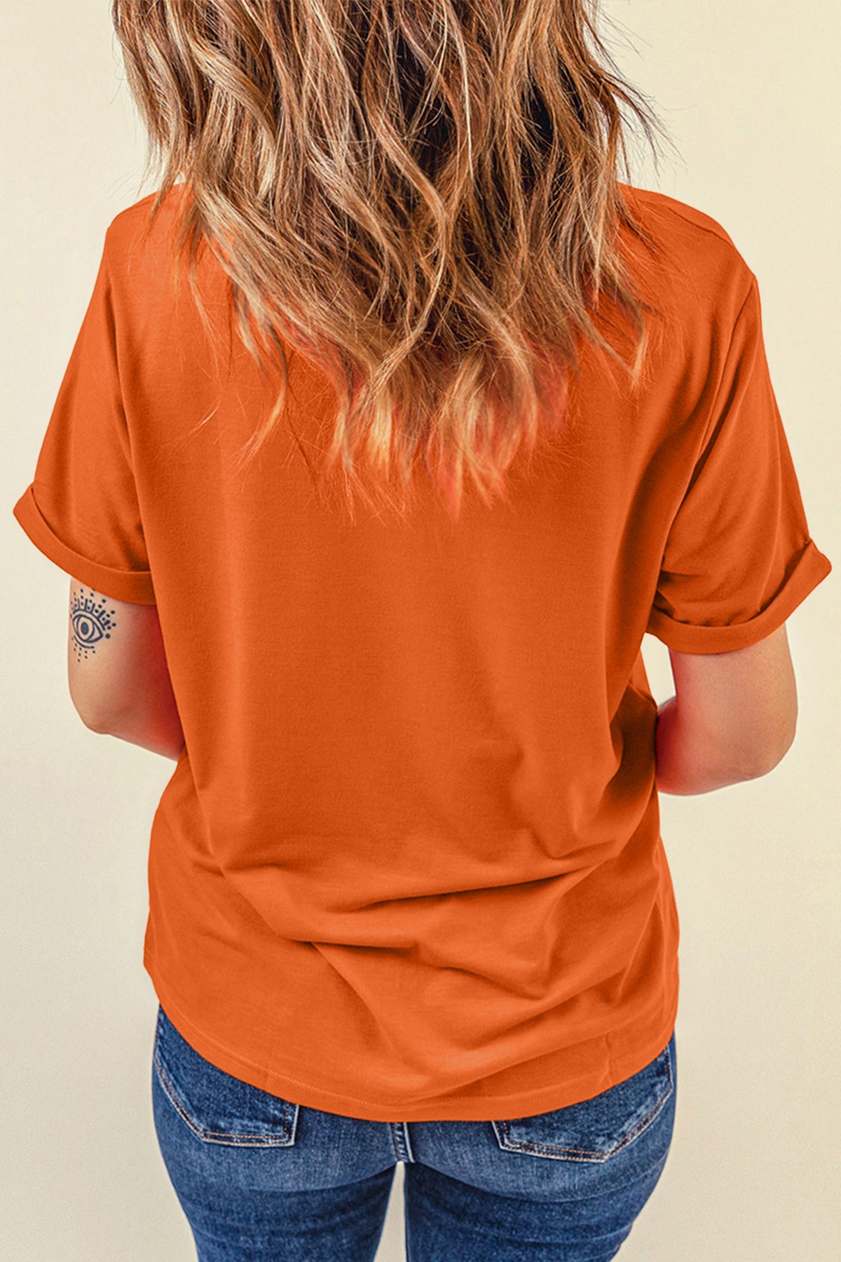 Orange Sequin Ghost Halloween Short Sleeve Graphic Tee - KaleaBoutique.com