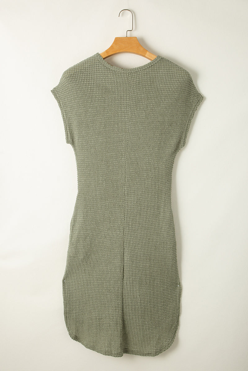 KaleaBoutique Stylish Waffle Texture Curved Hem Side Slit T-shirt Dress - KaleaBoutique.com