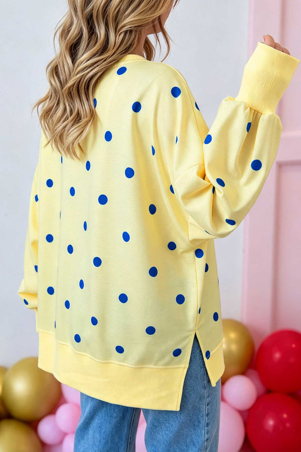 KaleaBoutique Polka Dot Loose Long Sleeve Split Hem Pullover Top - KaleaBoutique.com