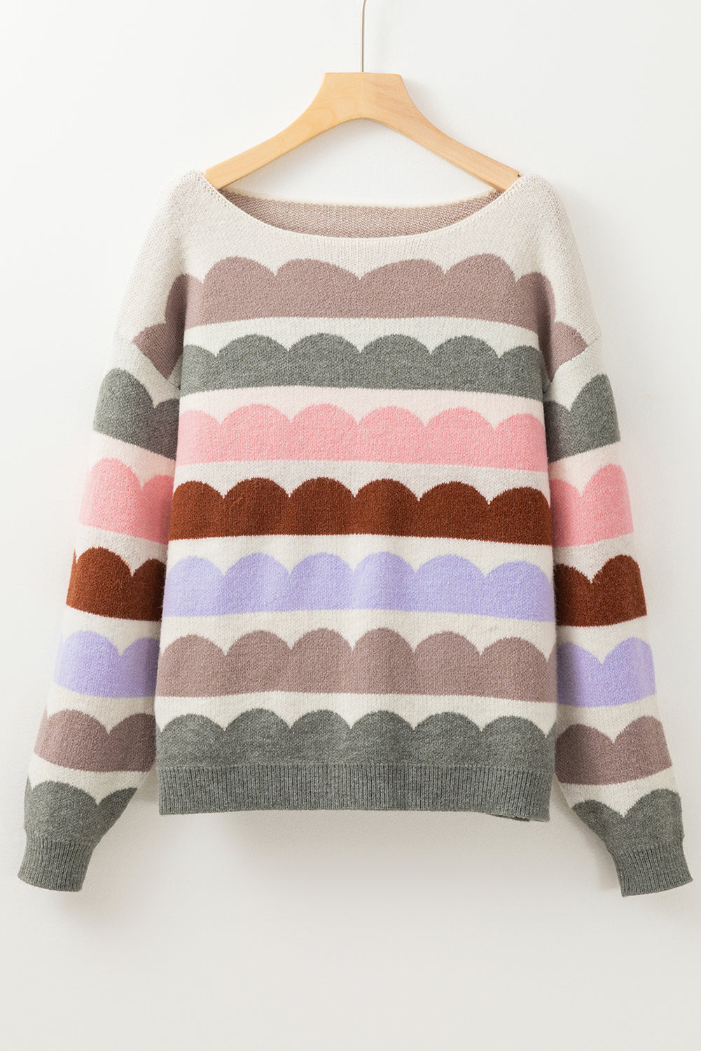 KaleaBoutique Stylish Wave Striped Balloon Sleeve Drop Shoulder Sweater - KaleaBoutique.com