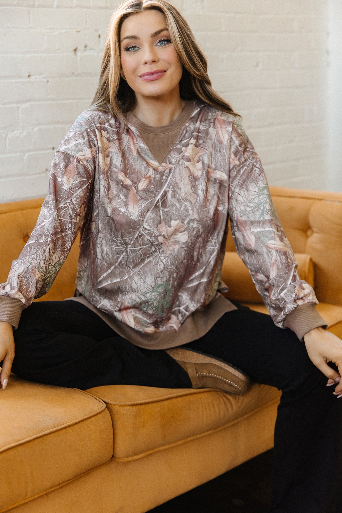 KaleaBoutique Comfortable Abstract Camo Print Color Block Detail Baggy Pullover Sweatshirt - KaleaBoutique.com