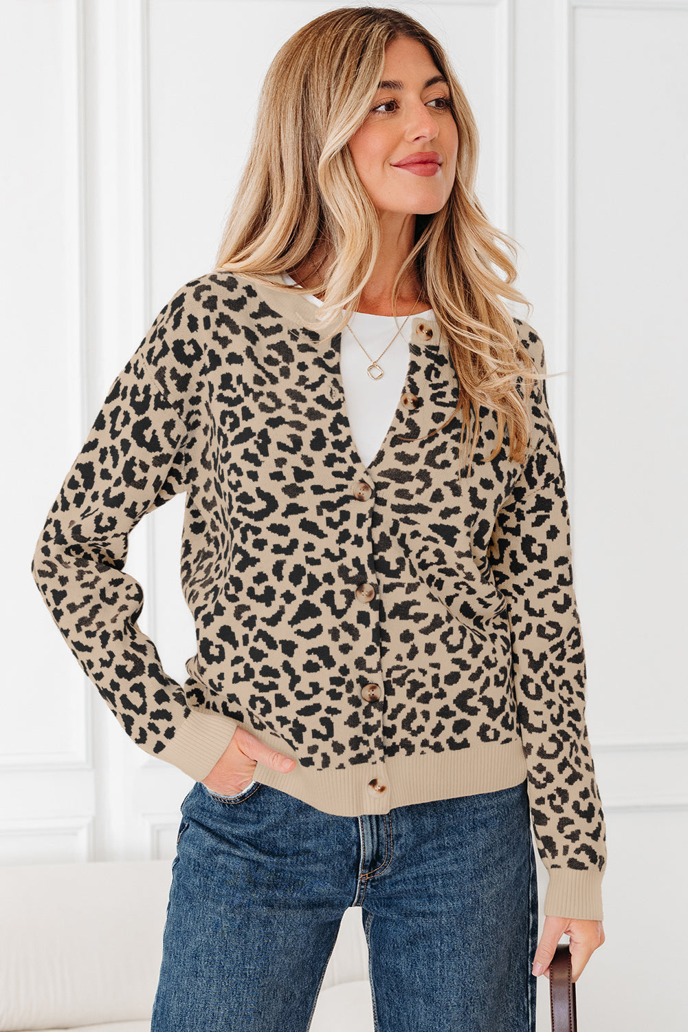 KaleaBoutique Stylish Leopard Drop Shoulder Chunky Knitted Cardigan Sweater - KaleaBoutique.com