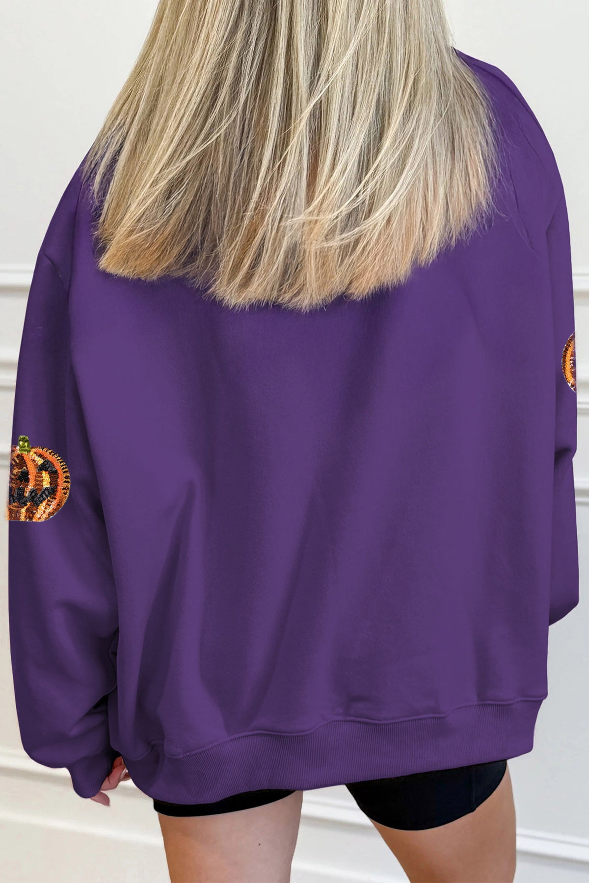 Purple Sequin Pumpkin SPOOKY Mock Neck Halloween Sweatshirt - KaleaBoutique.com