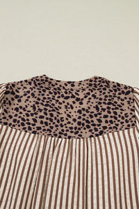 KaleaBoutique Comfortable Leopard Trim V Neck Button Down Half Sleeve Shirt - KaleaBoutique.com