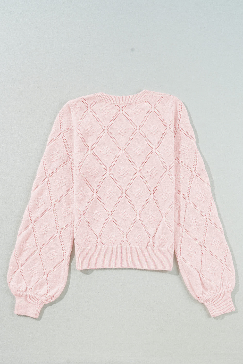 KaleaBoutique Openwork Plaid Puff Sleeve Cropped Sweater - KaleaBoutique.com