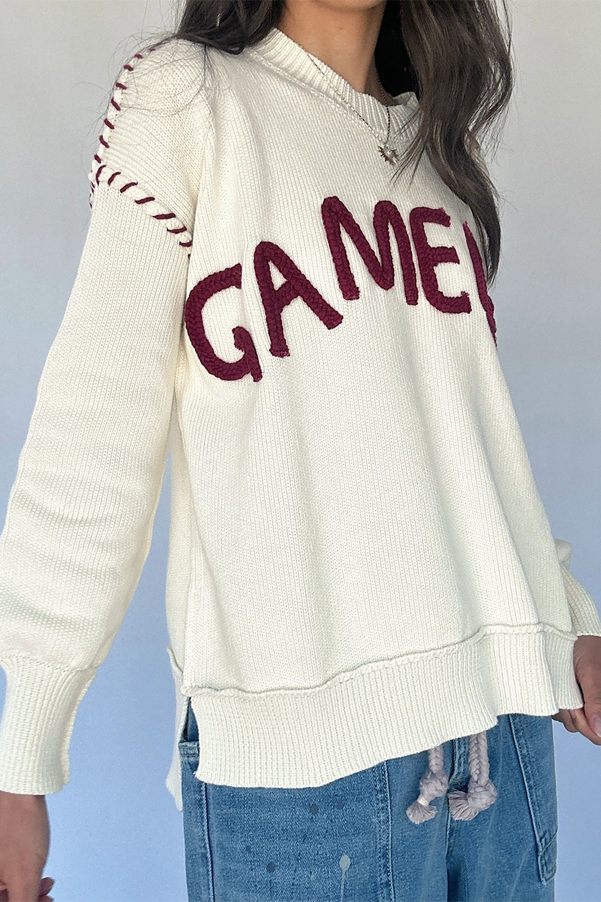 Drop Shoulder Game Day Letter Print Pullover Sweater - KaleaBoutique.com
