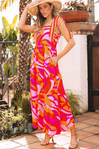 KaleaBoutique Stylish Abstract Print Knotted Shoulder High Waist Maxi Dress - KaleaBoutique.com