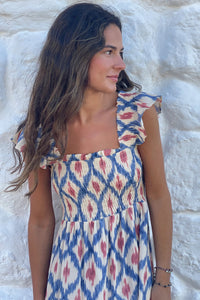 KaleaBoutique Stylish Ethnic Geometric Print Square Neck Smocked High Waist Ruffle Sleeve Dress - KaleaBoutique.com
