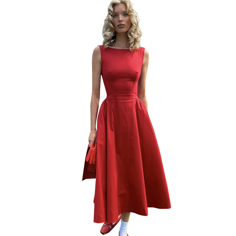 Elegant Boat-neck Waist Slimming Dress Women - KaleaBoutique.com