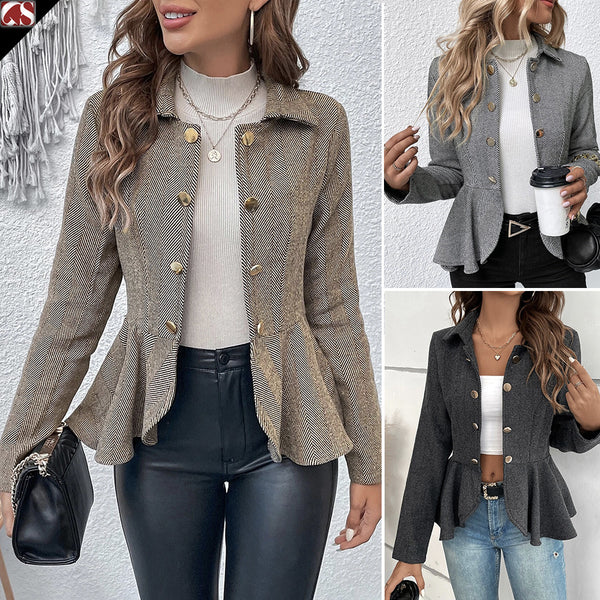 KaleaBoutique Women's Herringbone Double-Breasted Blazer - KaleaBoutique.com