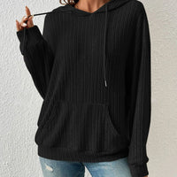 Women's Ribbed Drawstring Pullover Hoodie with Kangaroo Pocket - KaleaBoutique.com