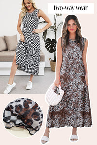 KaleaBoutique Stylish Beautiful Leopard Checkered Double Printed Reversible Sleeveless Long Dress - KaleaBoutique.com