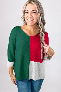 Color Block Knit V Neck Loose Sweater - KaleaBoutique.com