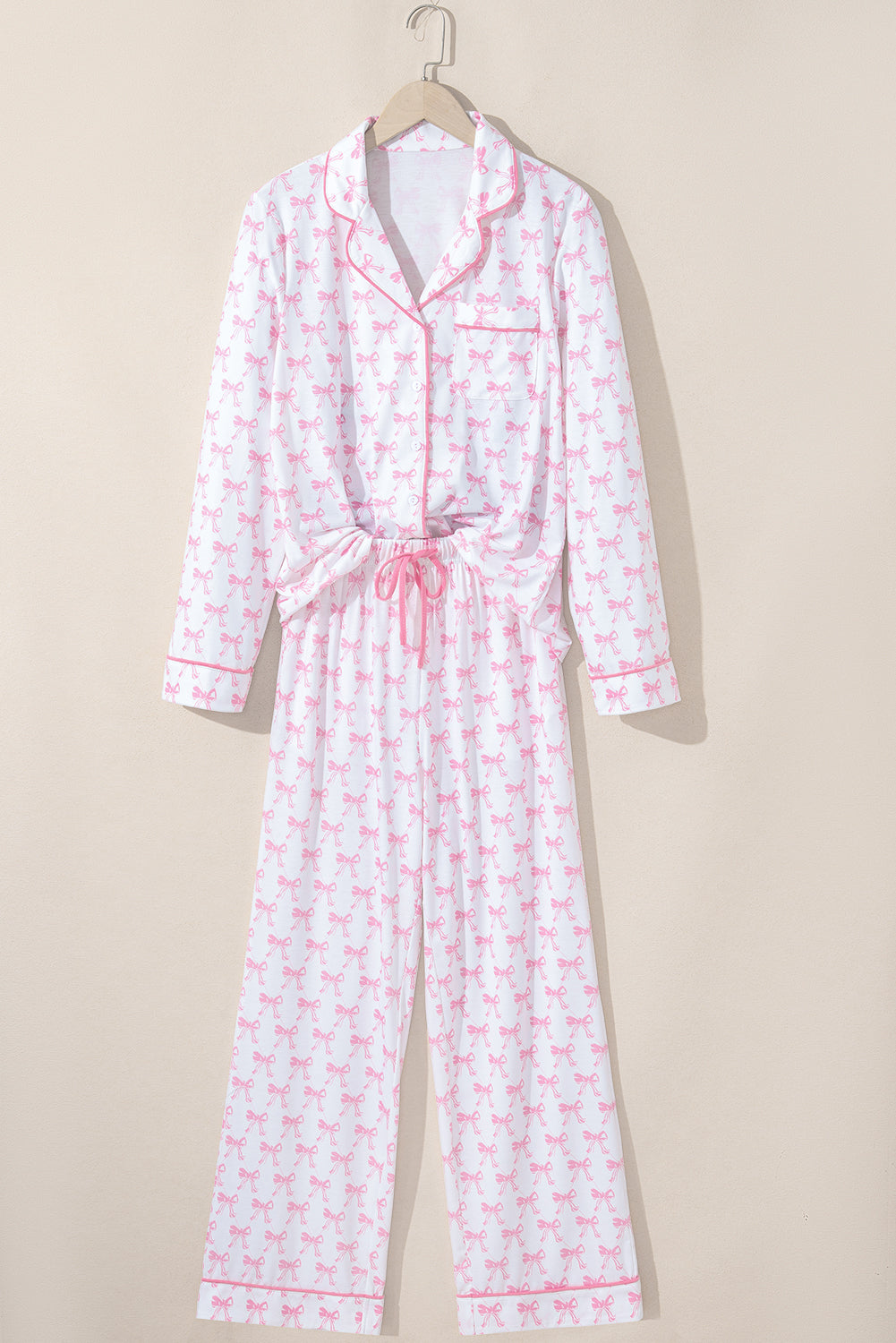 KaleaBoutique Stylish Bow Print Long Sleeve Shirt and Pants Soft Pajama Set - KaleaBoutique.com