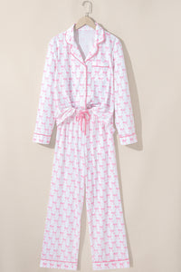 KaleaBoutique Stylish Bow Print Long Sleeve Shirt and Pants Soft Pajama Set - KaleaBoutique.com