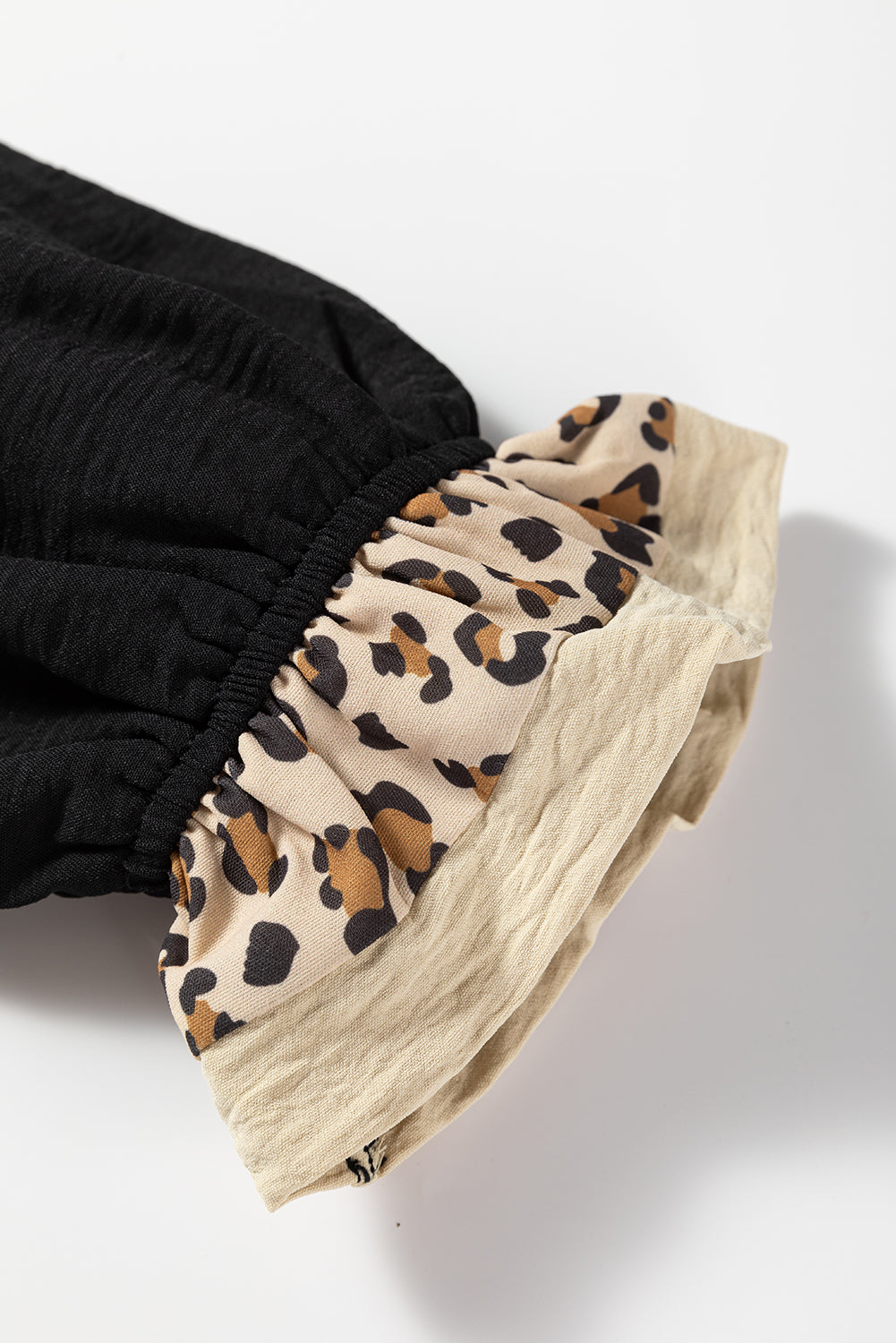 KaleaBoutique Stylish Contrast Leopard Print Patchwork Polo Collar Buttons Front Ruffled Long Sleeve Blouse - KaleaBoutique.com