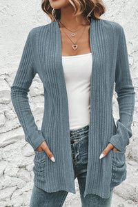 KaleaBoutique Comfortable Ribbed Open Front Knitted Top with Pockets - KaleaBoutique.com
