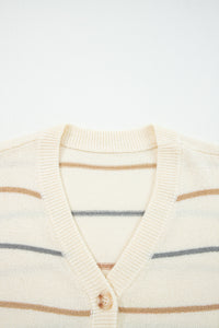 KaleaBoutique Comfortable Striped Buttoned Front V Neck Drop Shoulder Cardigan Sweater - KaleaBoutique.com