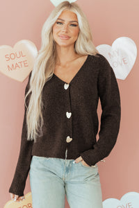 KaleaBoutique Comfortable Heart Metal Button V Neck Cardigan Sweater - KaleaBoutique.com