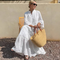 Women's Split-Neck Eyelet Flared-Sleeve Tiered Maxi Dress - KaleaBoutique.com